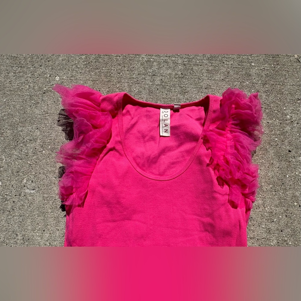 Dolan | Hot Pink | Kids | Tank Top | Ruffle Sleeves | Size Small - Picture 2 of 6
